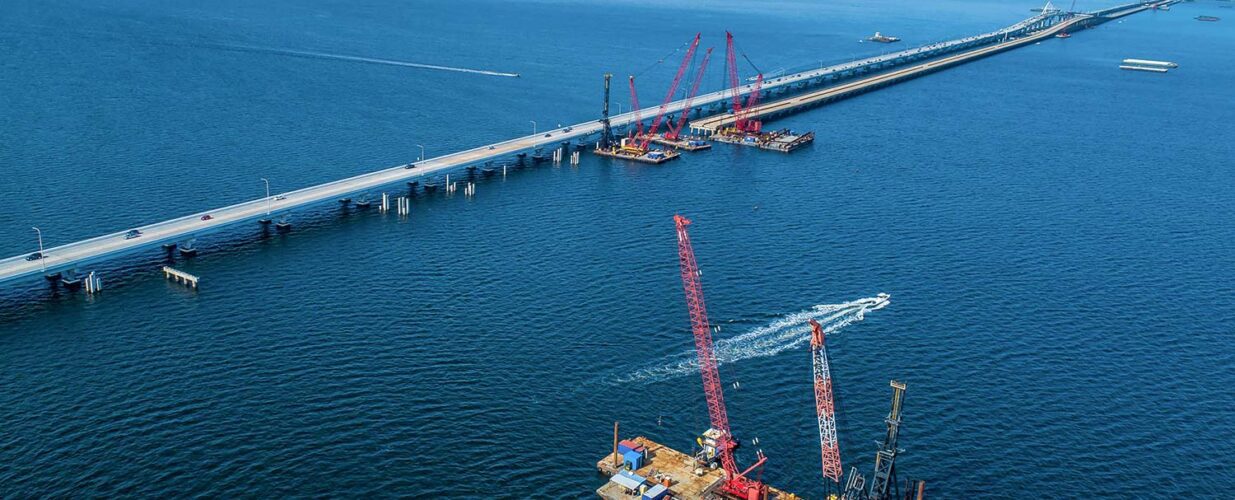 aerial view of Pensacola Bay Bridge construction