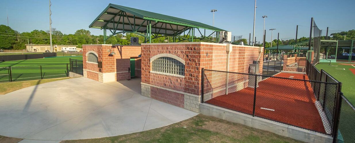 side view of Majestic Park restrooms and dugout facility